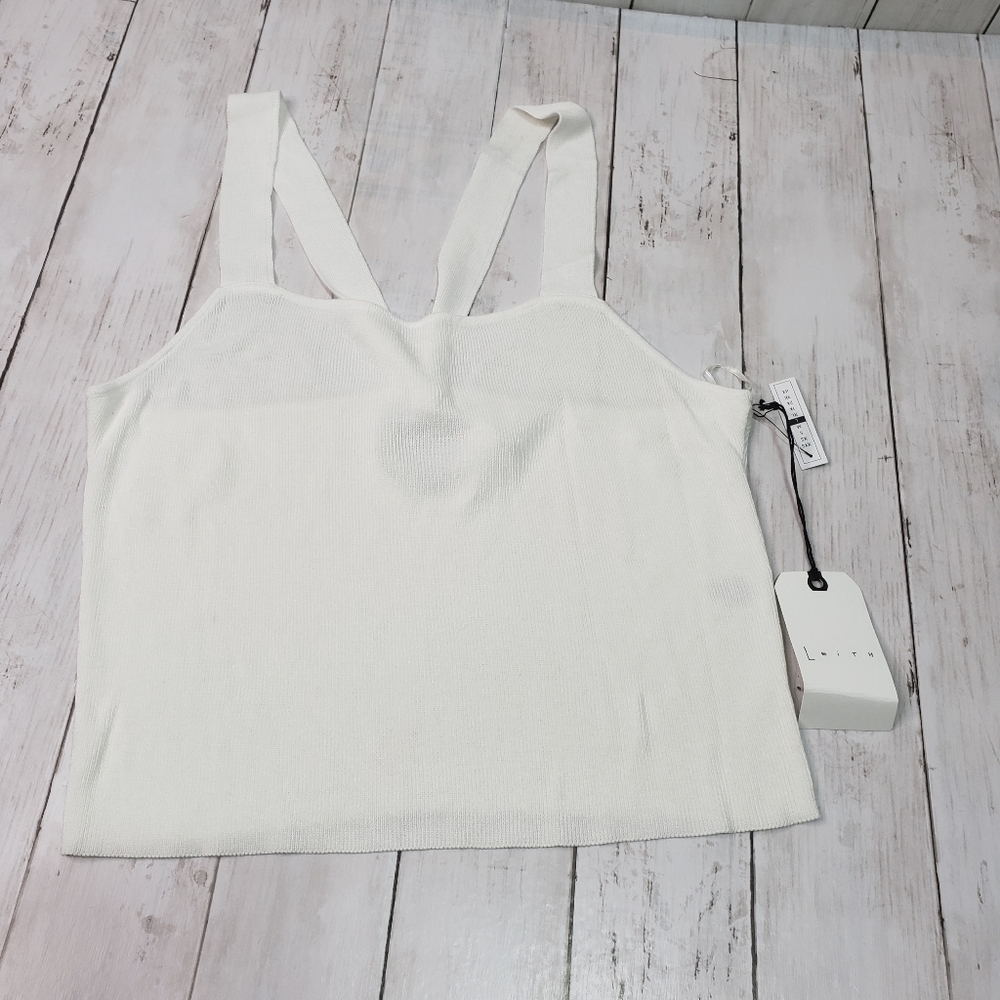 NWT Leith White Sweater Tank Top Silver Grommet - Picture 3 of 6